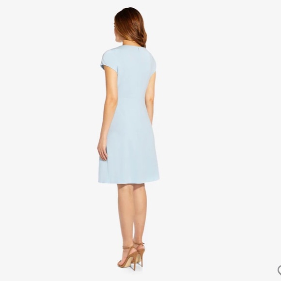 ✨NWT✨ Adrianna Papell DRAPED AND PLEATED CREPE SHORT DRESS IN BLUE MIST - Picture 2 of 13